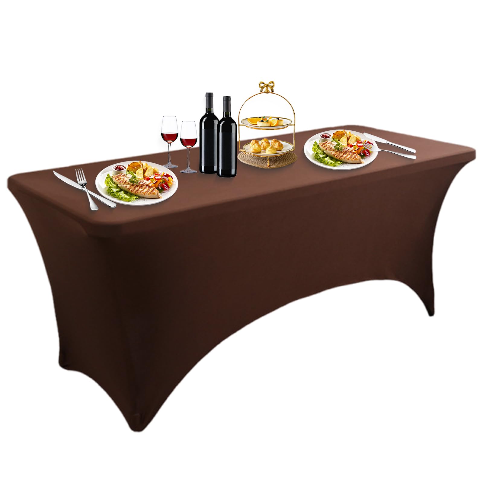 Luoziqinx Dark Brown Spandex Table Cover, 1Pcs Resistant Stretch Tablecloth, Fitted Rectangular Table Cloth For Standard Folding Tables, Washable And Wrinkle,,6Ft