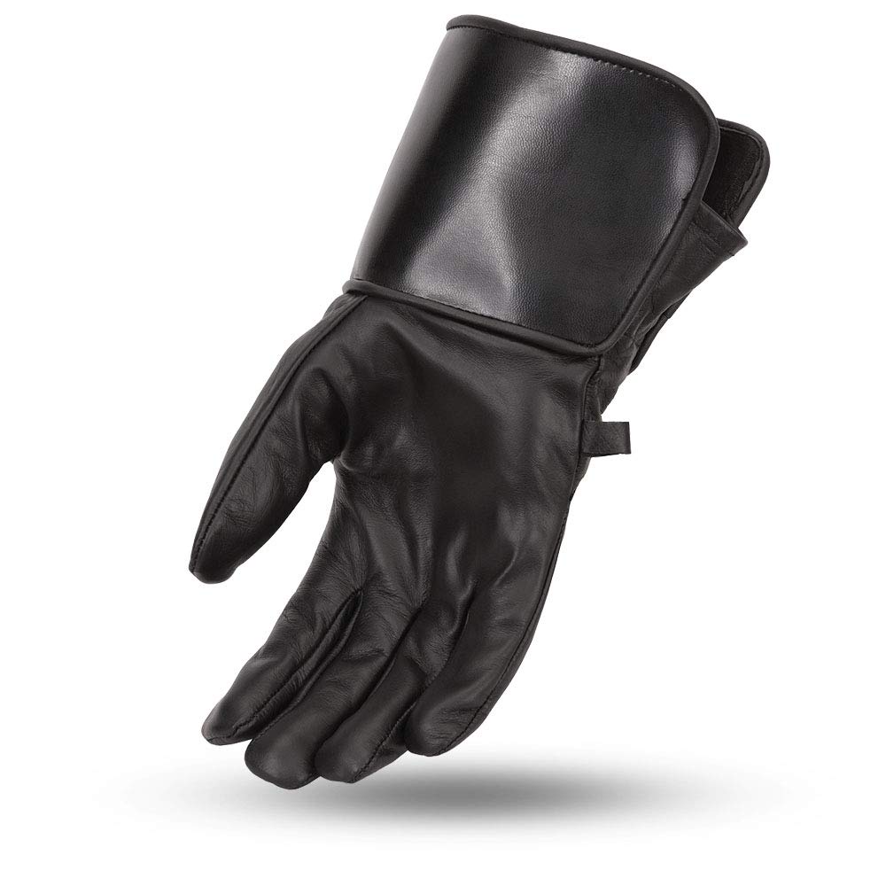 First Mfg Co - Thanos - Men's Motorcycle Biker Riding Black Leather Gloves - Extra Large - Adjustable Strap