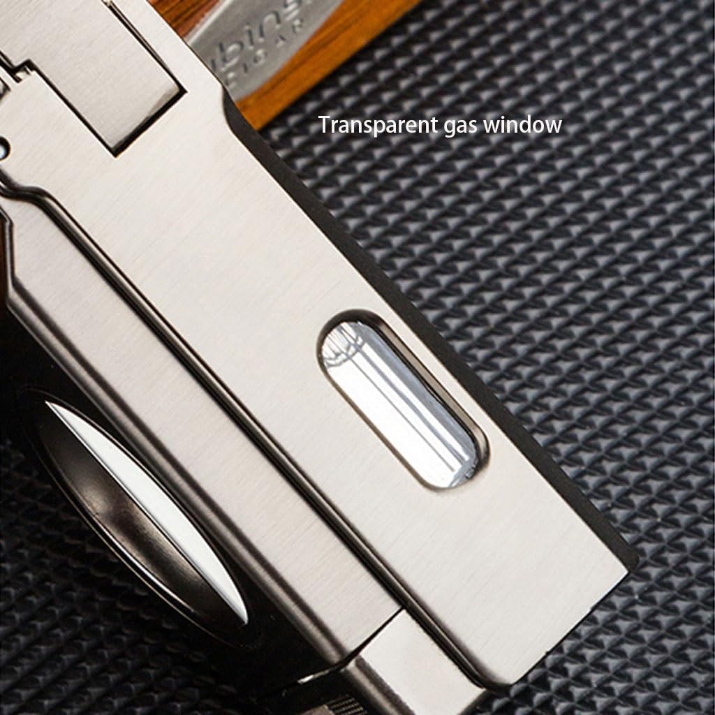 Windproof Butane Torch Cigar Lighter, Creative Switchable Scissors Flat Cutter/V-Shaped Cutter, Dual Straight Flame, Men's Cigar Accessories(C)