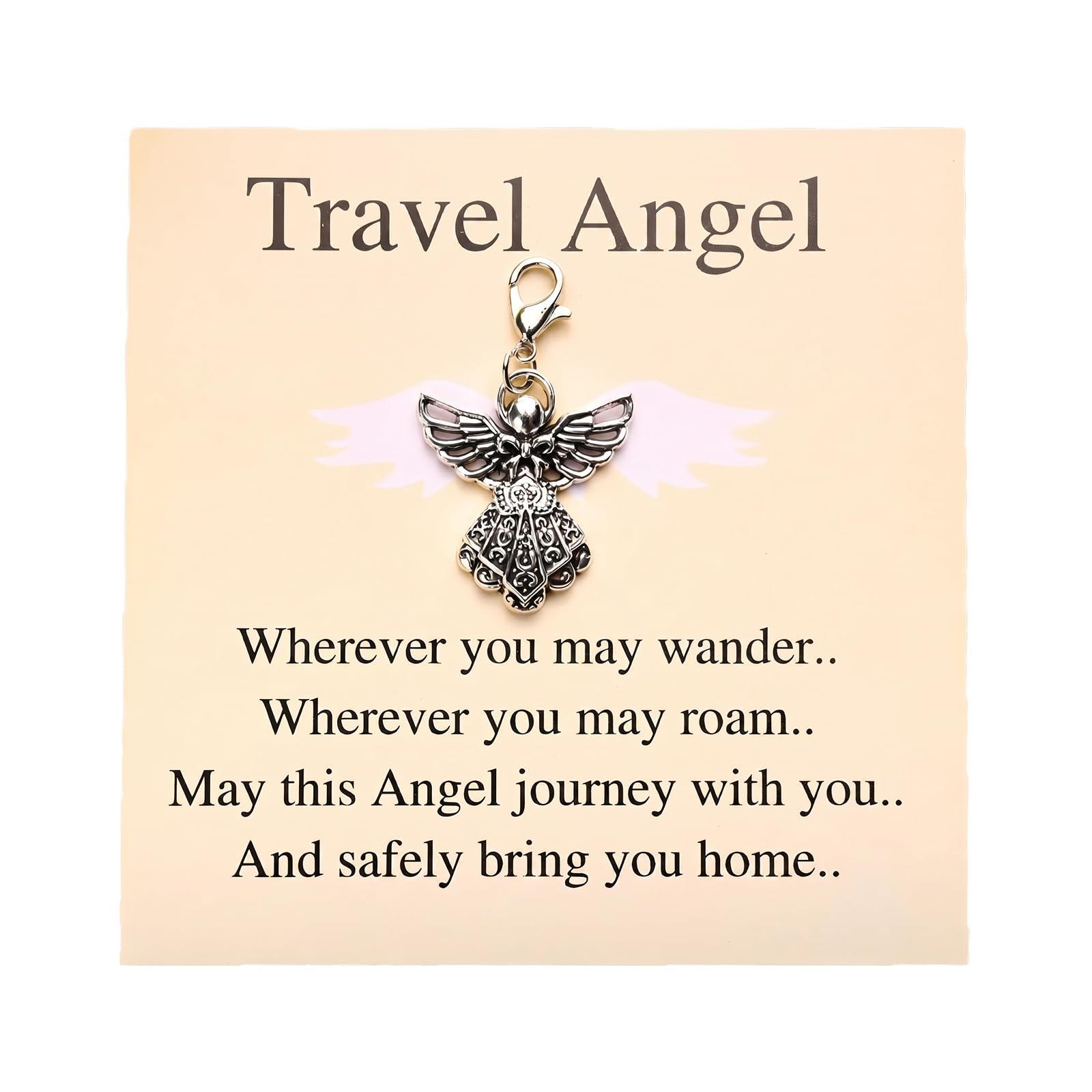 Virelle Travel Angel Keyring - Guardian Angel Good Luck Charm for Women, Silver Pocket Angel Keychain with Blessing Card, Safe Travels Gift