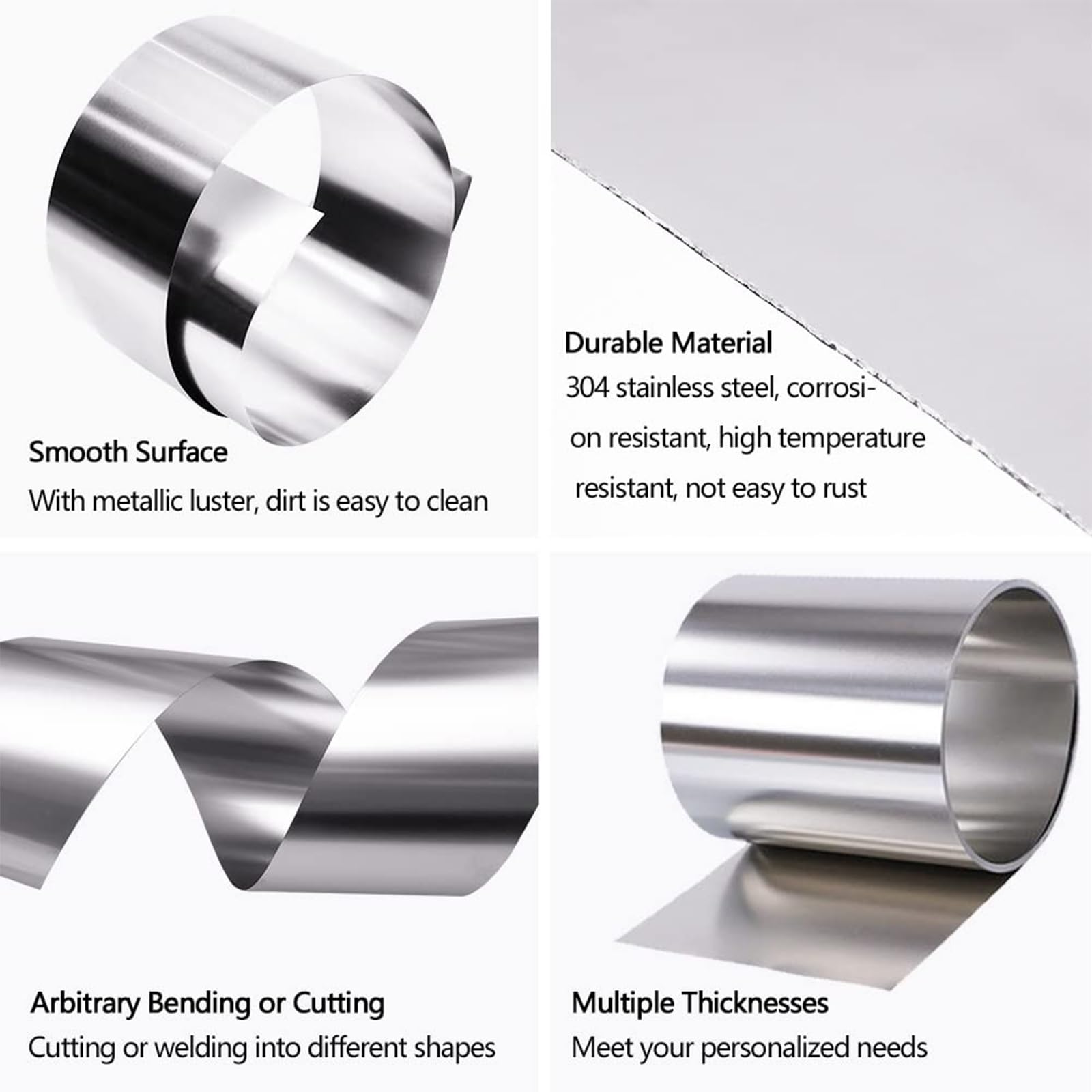 EFUTURETIME Feuille D'acier Inoxydable 304 0,1x200x1000mm, Rouleau