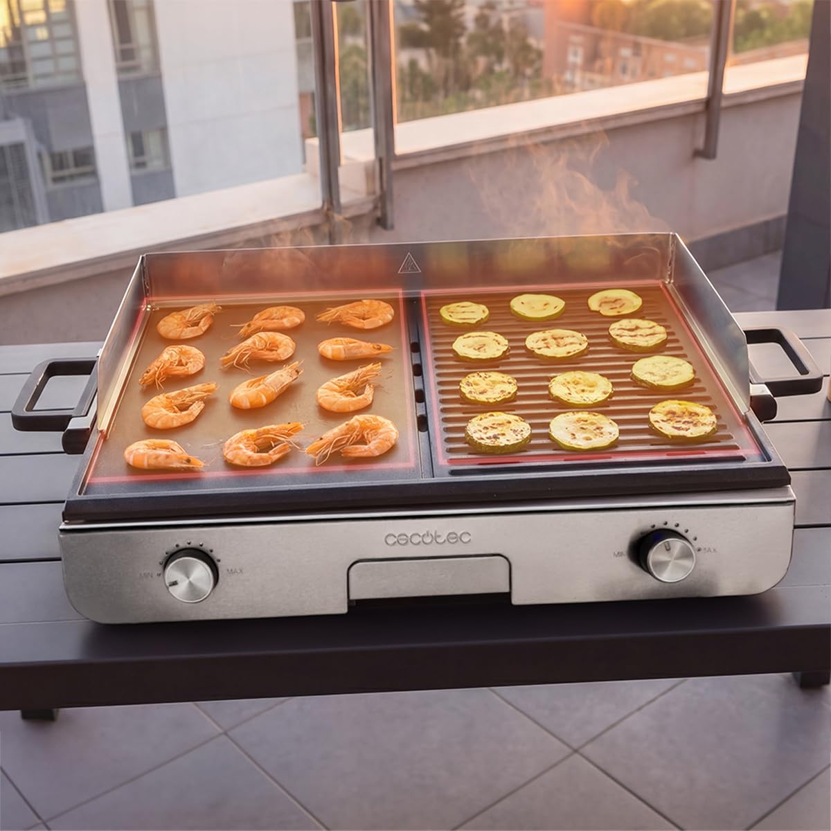 Cecotec Barbecue Elettrico Perfectroast 3000 Inox Max. 3000W, Superficie di Cottura 30 x 50 cm, 2 Aree di Cottura, Rivestimento Antiaderente, Metallico