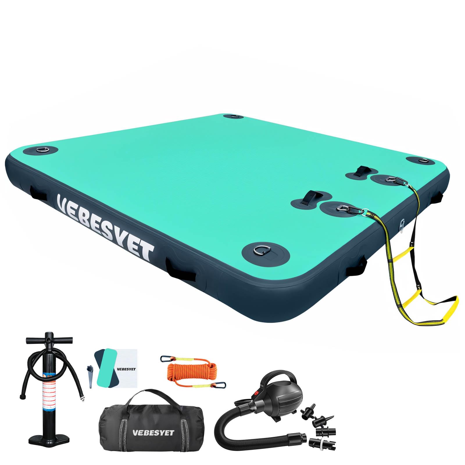 VEBESYET Floating Dock Inflatable Platform, 6/8 Inch Thick Multi-Person Swim Inflatable Floating Dock Floats with Storage Bag for Beach Lake Boating Pool