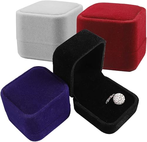 Miniatura 7 de LamQee Caja para anillos de compromiso, aretes de terciopelo, caja de almacenamiento para joyas, caja de regalo para propuesta, compromiso,