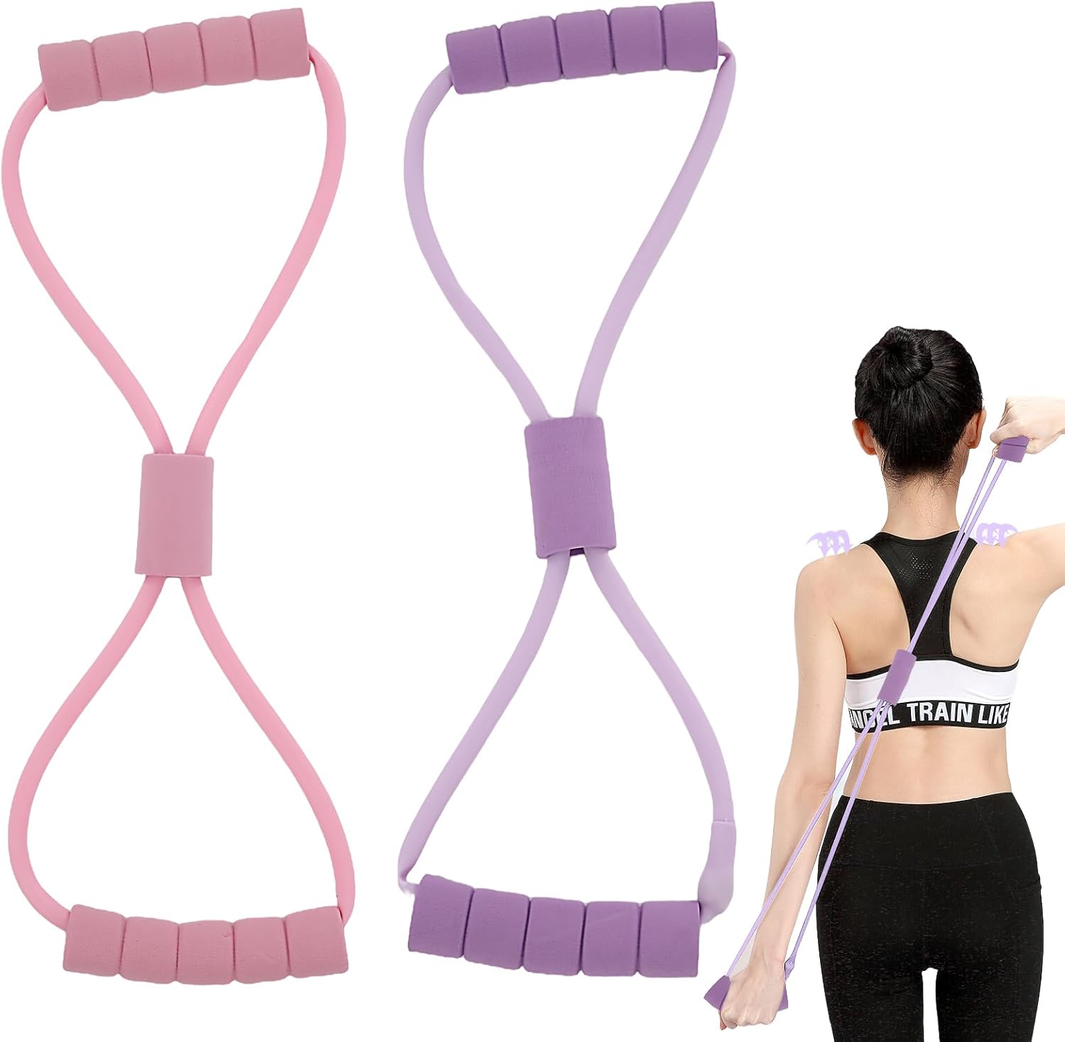 2-Pack Figure 8 Resistance Band, Saludea Resistance Band with Handles Stretch Fitness Strap for Full-Body Exercise Strength Training Home, Gym (Pink + Purple)