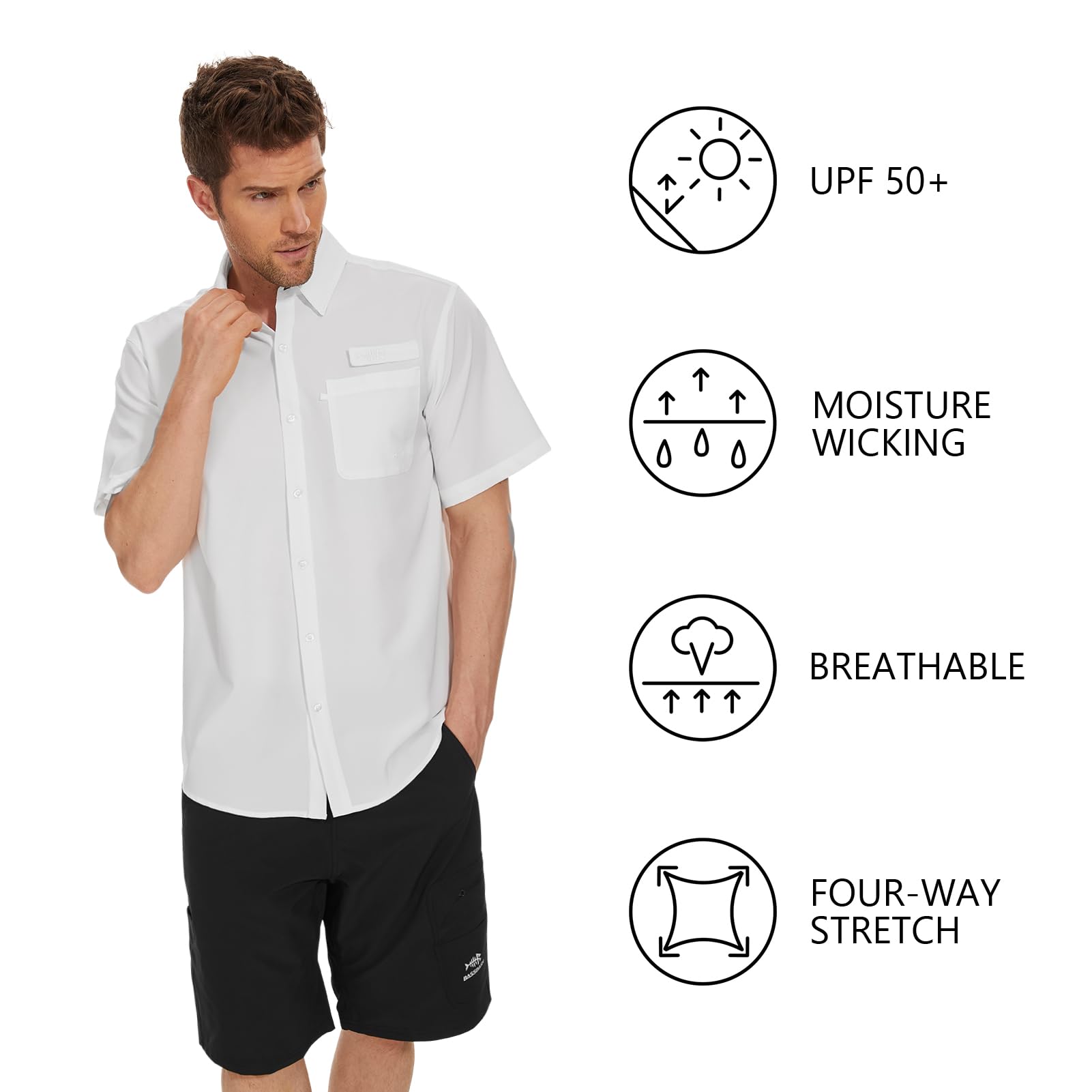 Bassdash Camicia da Pesca da Uomo Camicia Casual Estiva Camicia Hawaiana UPF 50+ Manica Corta abbottonata Fiori per Escursioni all'aperto e Campeggio