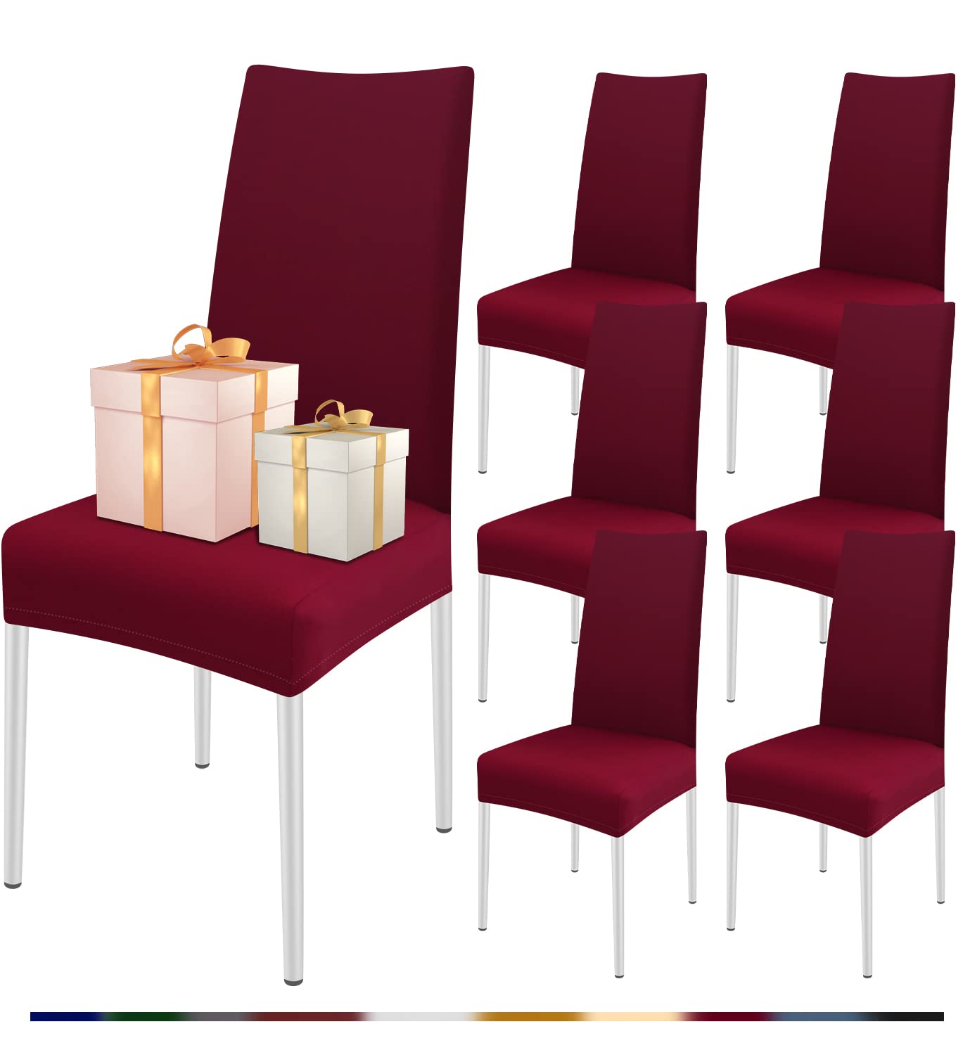 FIGOOO Coprisedie Elasticizzati con Schienale 6 Pezzi Coprisedia per Sala da Pranzo Spandex Fodera per Sedia da Cucina Universale Lavabile Decorazioni per la Casa Cucina(Borgogna,6pcs)