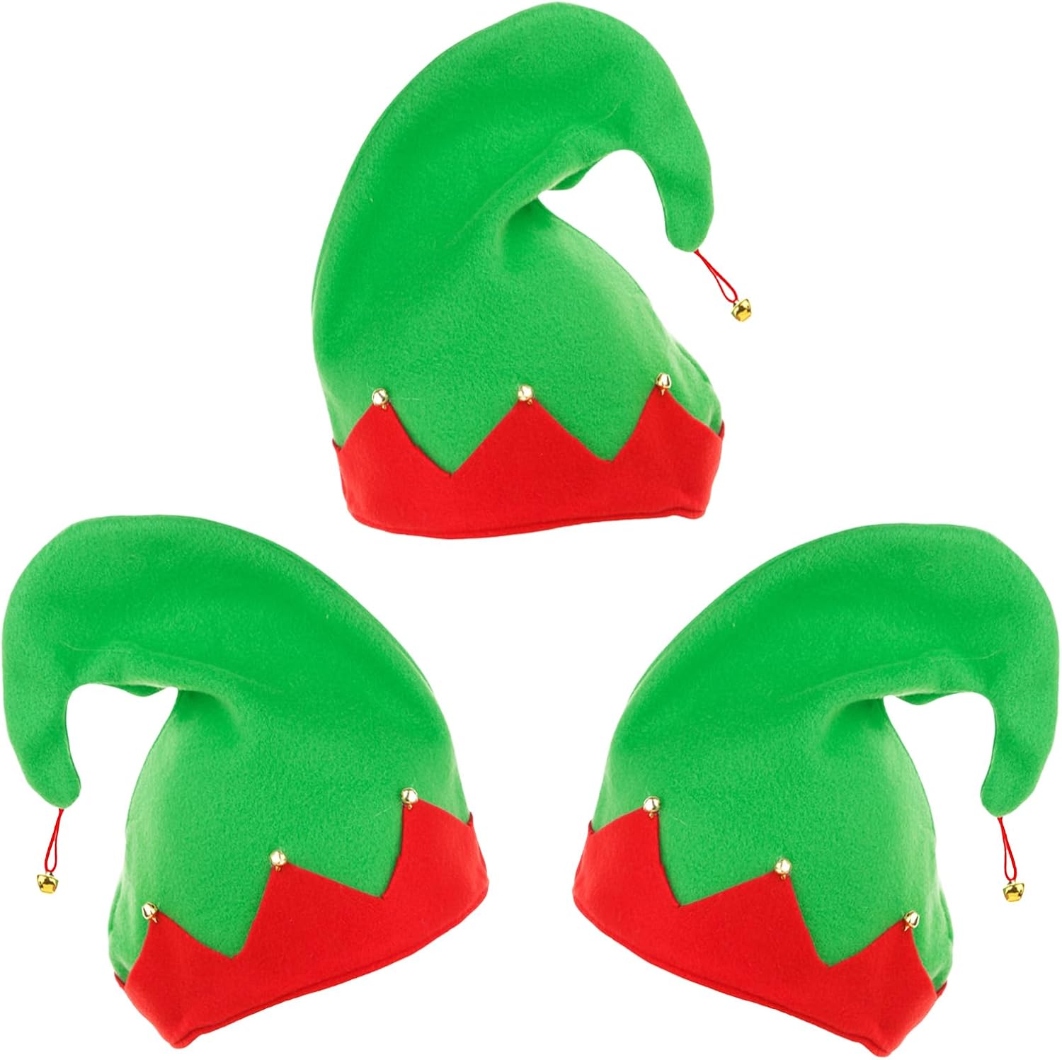 3 Pack Christmas Elf Hats, Cute Elf Costume Hats with Jingle Bells for Christmas Holiday Party Gift Elf Outfit Accessories Xmas Headwear