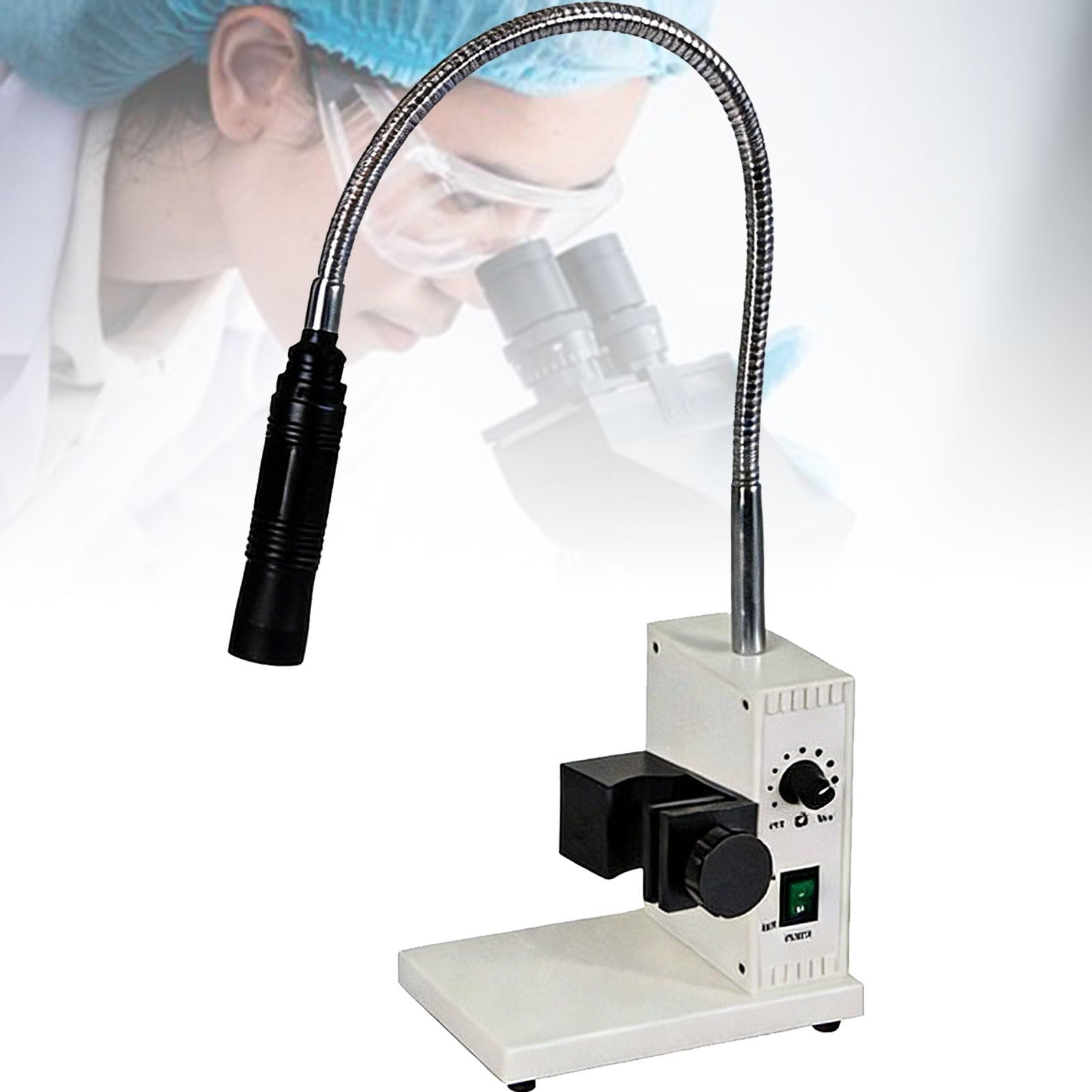 Lámpara de luz de microscopio industrial, iluminador LED de cuello de cisne de fibra óptica con brillo y apertura ajustables, adaptadores de lente para microscopio de zoom estéreo