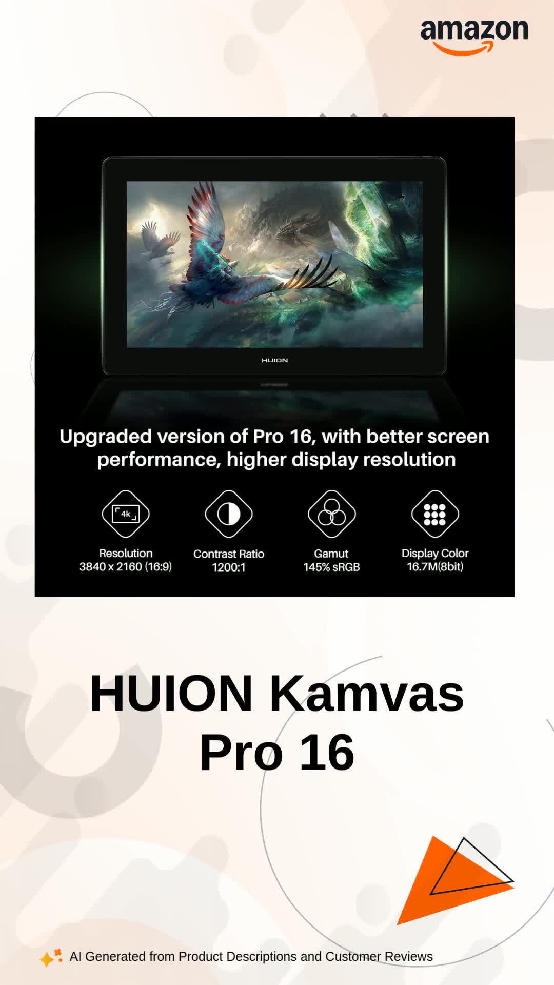 HUION Kamvas Pro 16 Plus 4K UHD Graphics Drawing Tablet with