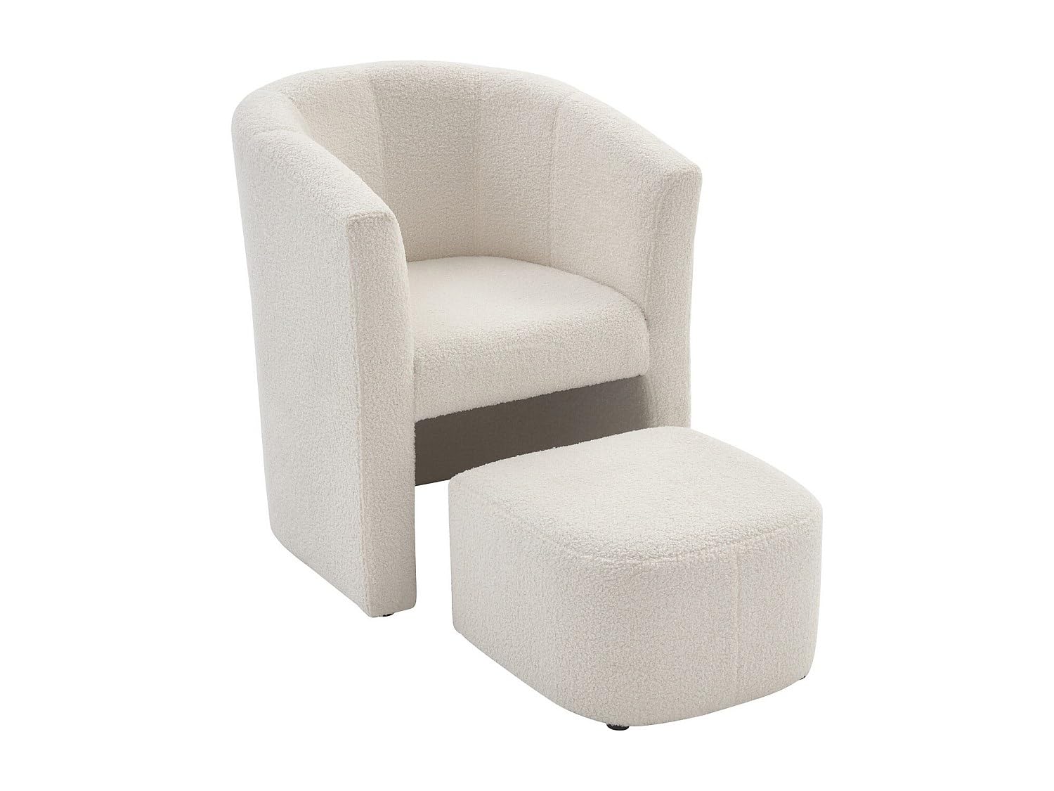 Vente-unique - Fauteuil Cabriolet et Pouf en Tissu Bouclette Blanc Jovana