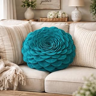 Fennco Styles Eva's Flower Garden Decorative Throw Pillow Cover Only - 16" Round Teal Floral Accent Pillow Case for Home, Couch, Bed, Living Room, Holiday and Office Décor