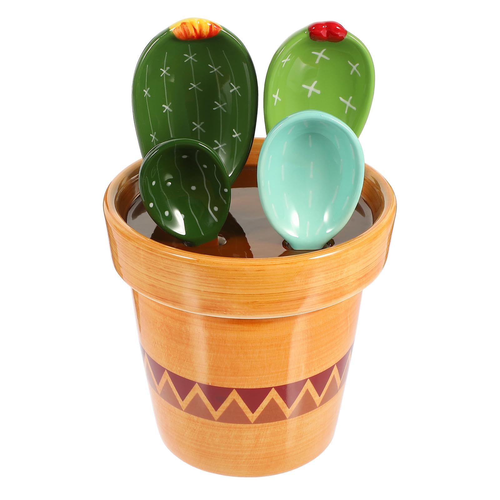 Zestaw łyżek z ceramicznym uchwytem i stopniowaną podstawą, wzór kaktusowy, pojemność 290 ml do pieczenia, zastosowań kuchennych, proszku pomiarowego, cukru, przypraw