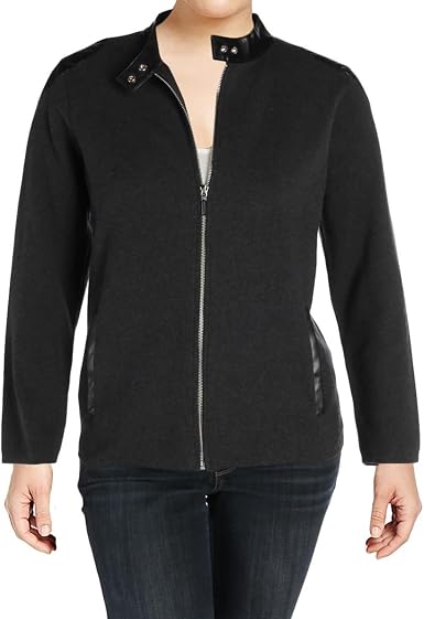 Amazon.com: Lauren By Ralph Lauren Plus tamaño Stretch Algodón Knit Moto  chamarra/ribete en piel de imitación, 1x : Ropa, Zapatos y Joyería