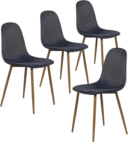 Miniatura 10 de Homy Casa Juego de 6 sillas de comedor modernas sin brazos de mediados de siglo, tapizadas con terciopelo, gamuza, tela, chenilla, patas de metal,