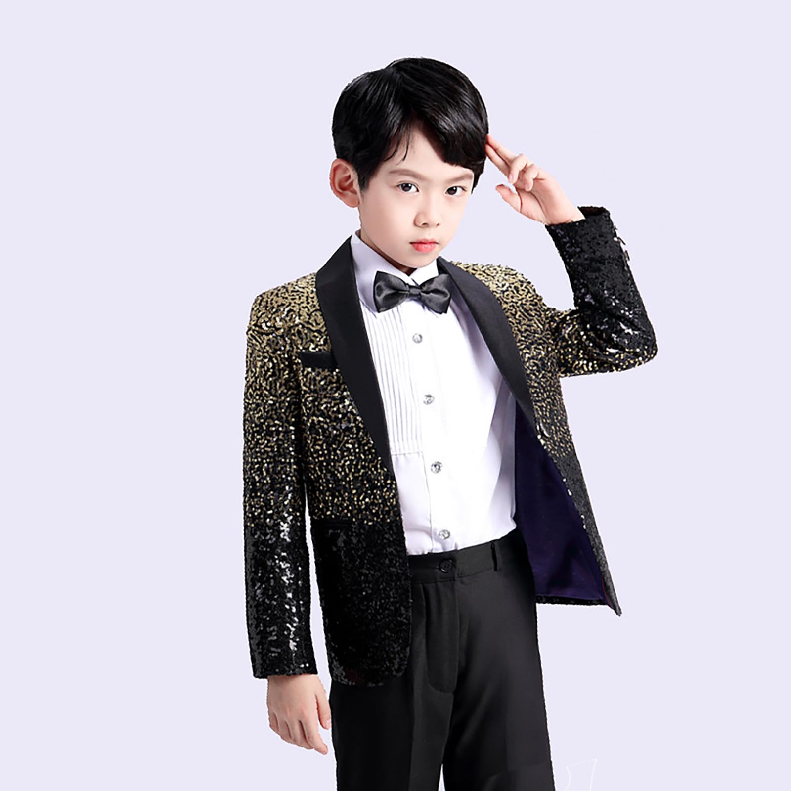 Generisch Veste de costume élégante et scintillante pour garçon avec nœud papillon noir Vêtements formels pour mariages, fêtes, occasions festives