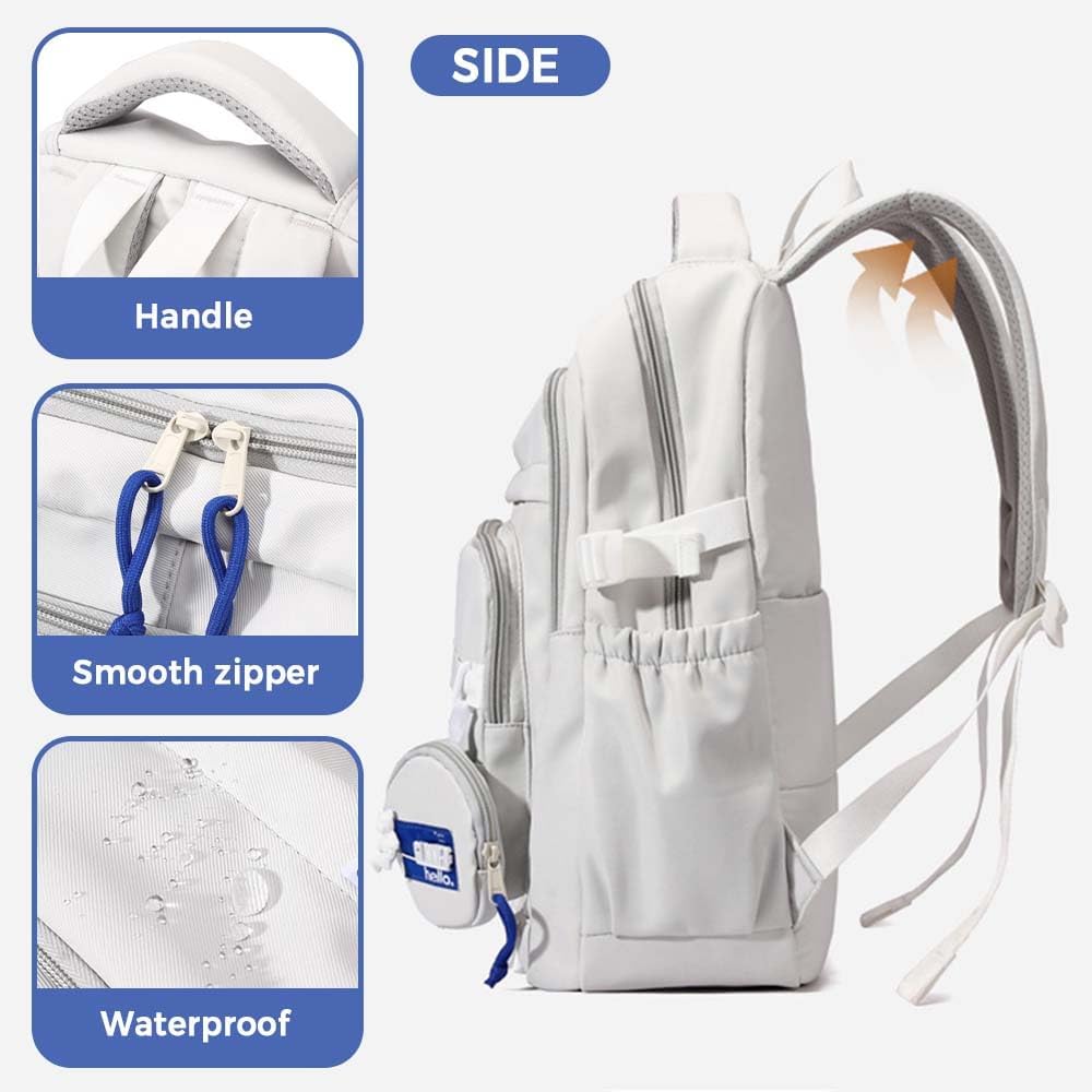 Preppy Aesthetic Backpack for Teen Girls Boys Elementary Middle High School Student Large College Laptop Cute Bookbag (Grey)