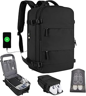 Mochila viagem cabine avion 40 x 20 x 25 compatível com aerolinhas, mala de cabine com abertura de 180 °, porta USB e co...