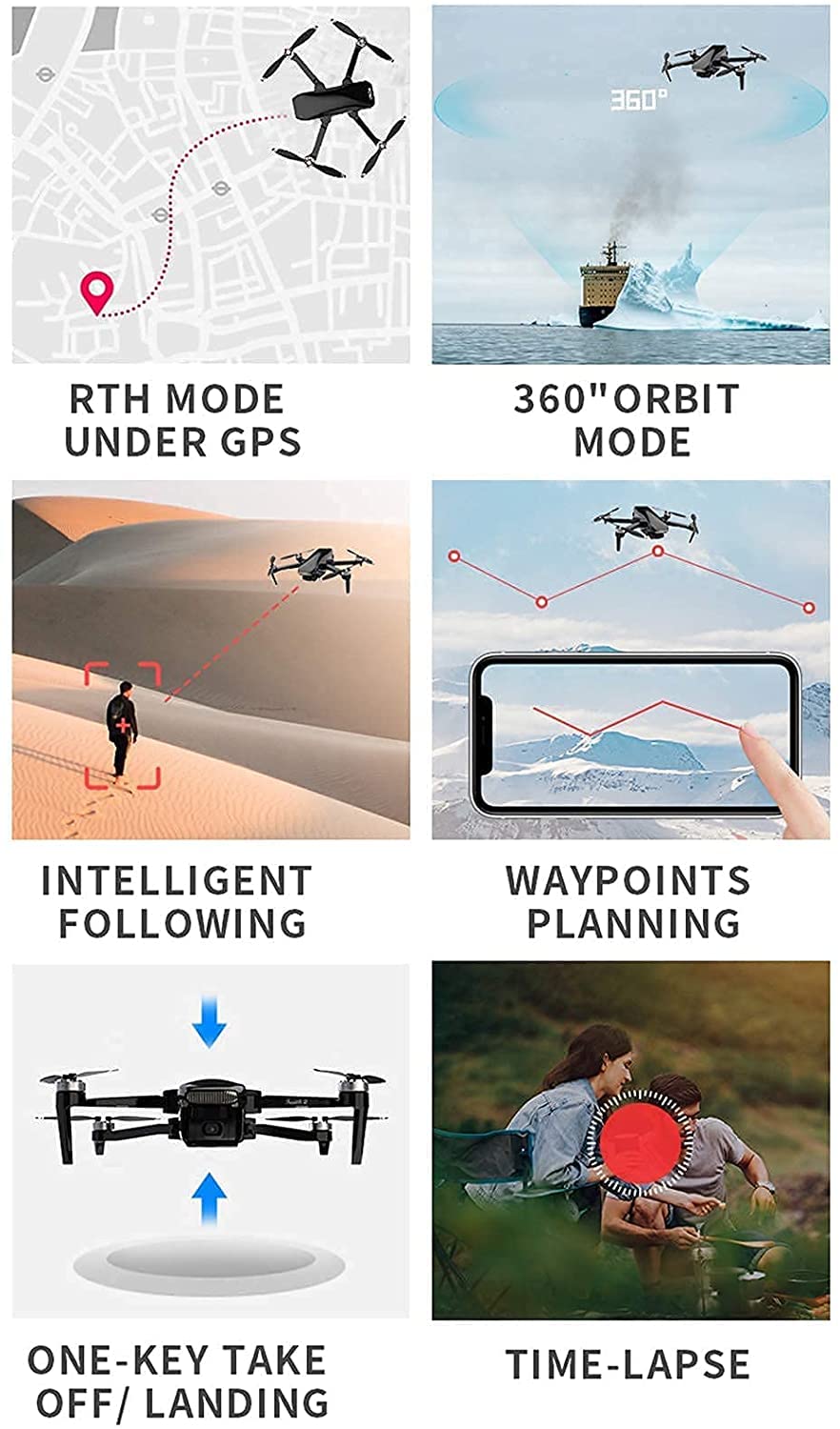 Drone pieghevole GPS WiFi FPV 5G Trasmissione di immagini 5000 m Droni per adulti con giunto cardanico a 3 assi 4k Camera Angolo regolabile, 35 minuti di volo Quadricottero RC senza spazzole p