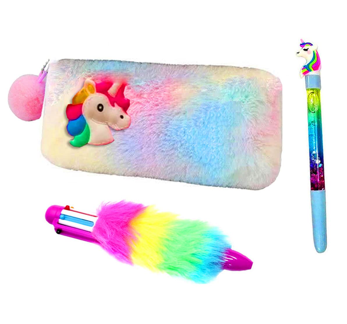 KOBBET® 3pcs unicorn furry pencil pouch for girls, furry cute travel pouch, makeup pouch for girls sisters unicorn 6in1 furry pen unicorn water glitter blue gel pen for girls best gift set for sisters (B0B39HY2MK) Amazon Price History, Amazon Price Tracker