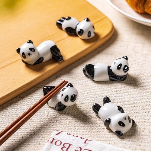 MIUFA Ceramic Cute Panda Chopsticks Rest Stand Holder for Spoons Fork Holder (Set of 5pcs)