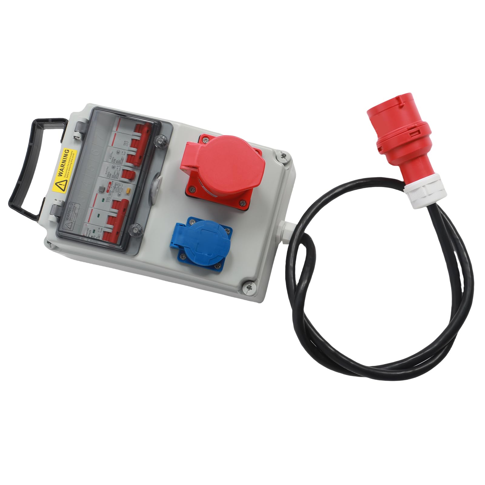 Cocoarm Przemysłowa Puszka Gniazdowa, Puszka Gniazd Elektrycznych do Komputera PC z 5-pinową wodoodporną wtyczką, Zasilacz 3-fazowy, RCD 63A, Gniazda 2x16A z 2 Bolcami, Przenośne Zastosowanie w