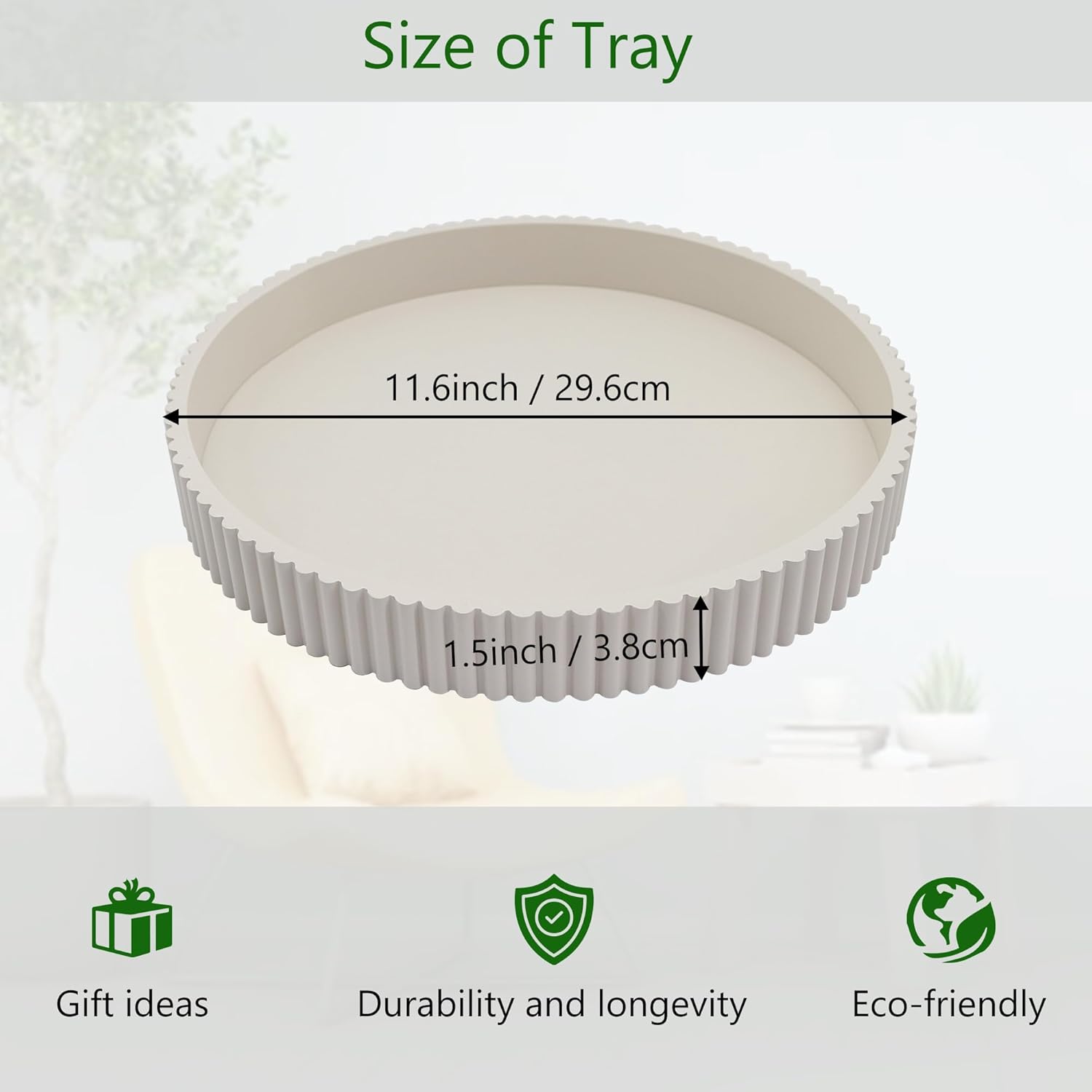 Round Decorative Tray for Coffee Table Decor, 11.8in Cream White Decorative Serving Tray for Kitchen Counter,bandejas decorativas, Wooden Serving Tray for Party