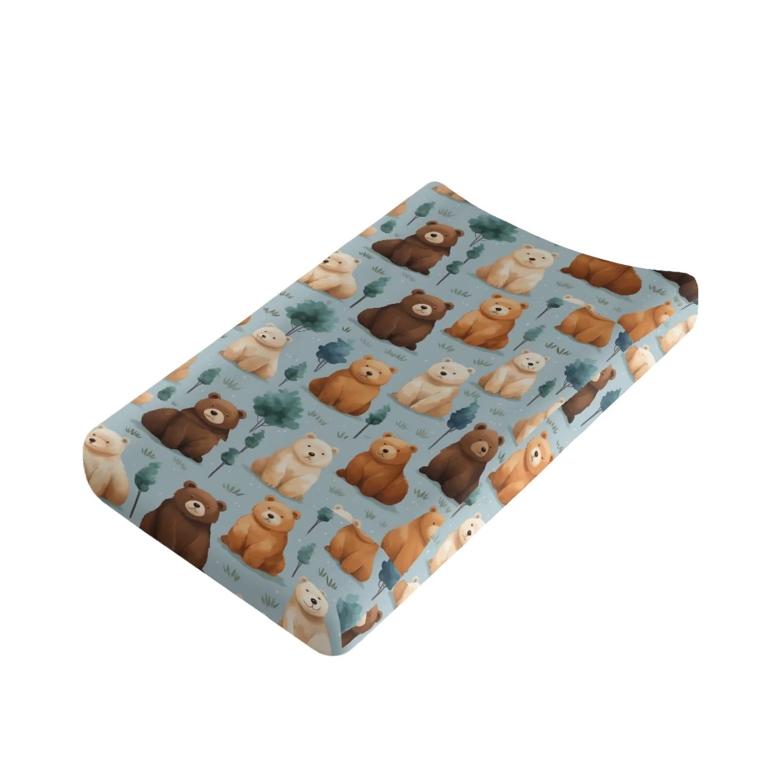 Guosanchn Cute Bear Changing Pad Cover Baby Diaper Changing Mat Cover Sheets for Newborn Boys Girls Woodland Animals Soft Breathable Nursery Changing Table Covers, 32”X16” — image 1