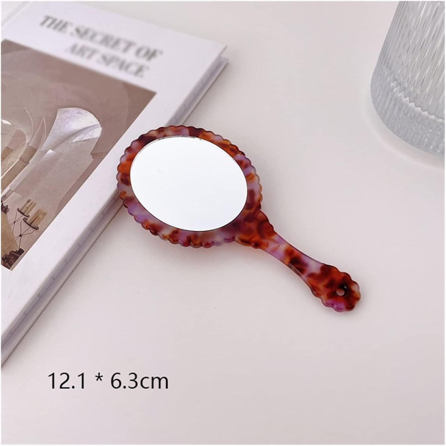 Material Makeup Handheld Circular with Handle Hand Salon Compact Mirrors Cosmetic(E)