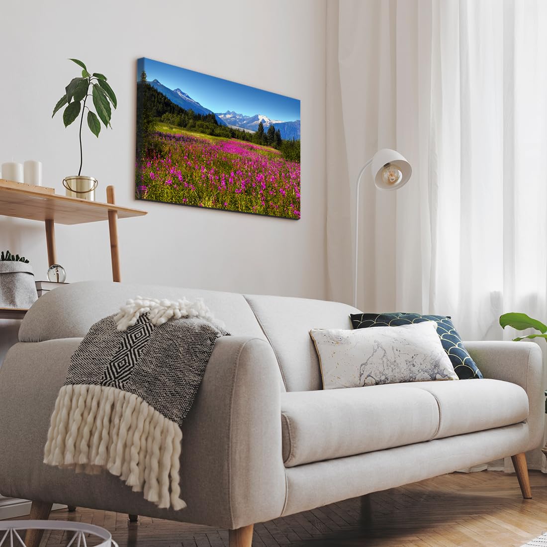 QTESPEII Landscape Wall Art Purple Lavender Field Canvas Art Prints Mountain Scenery Picture Nature Wilderness Photography Modern Art Framed for Living Room Bedroom Home Office - 12"x16"x1Pcs 2