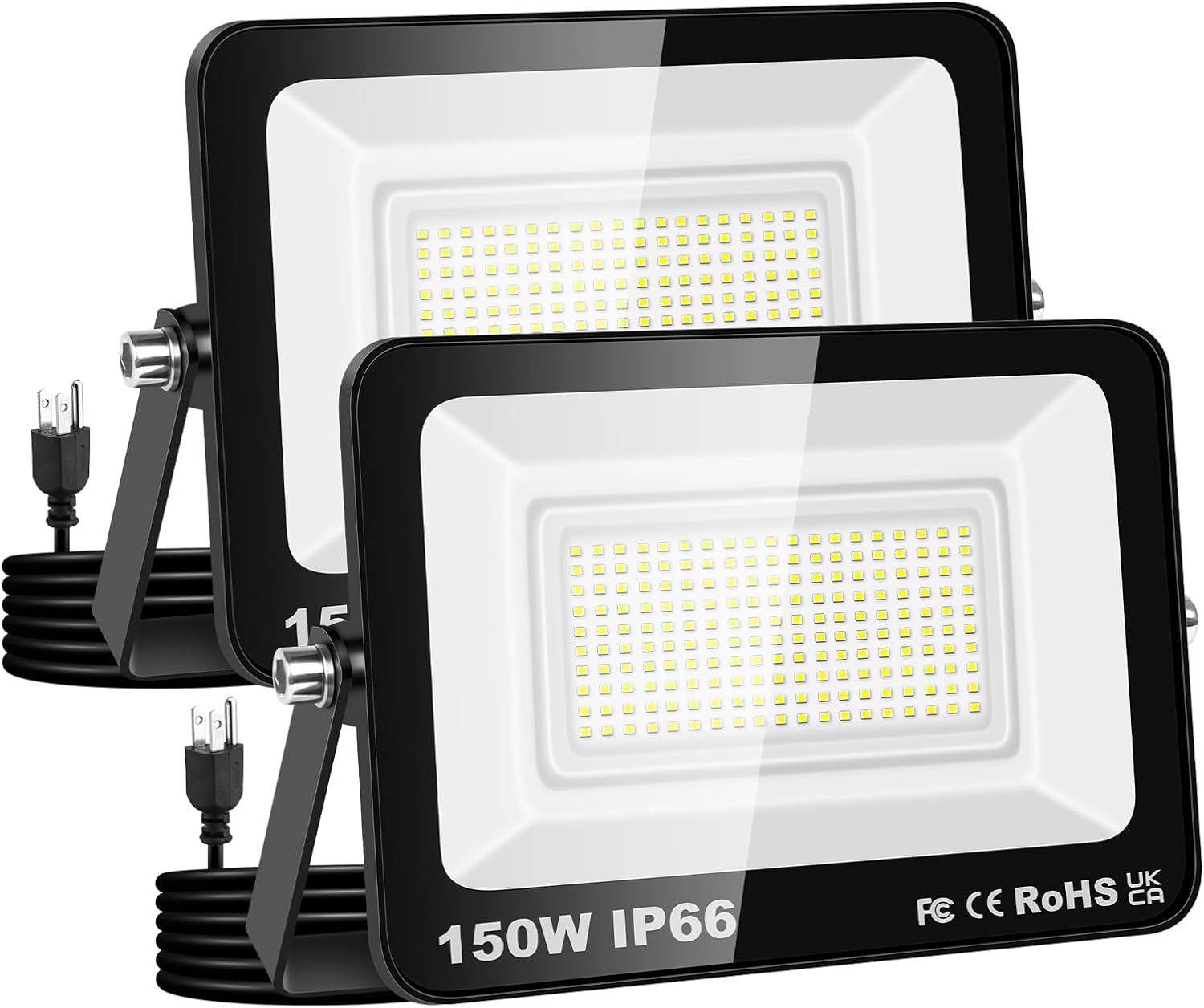 Willpower 2 Pack Flood Lights Outdoor, 100W Exterior Floodlight, IP66 Waterproof Plug in Floodlights, 5ft Cord,4000K Warm White Work Light, 10000LM Security Lights for Yard Garage Patio Stadium