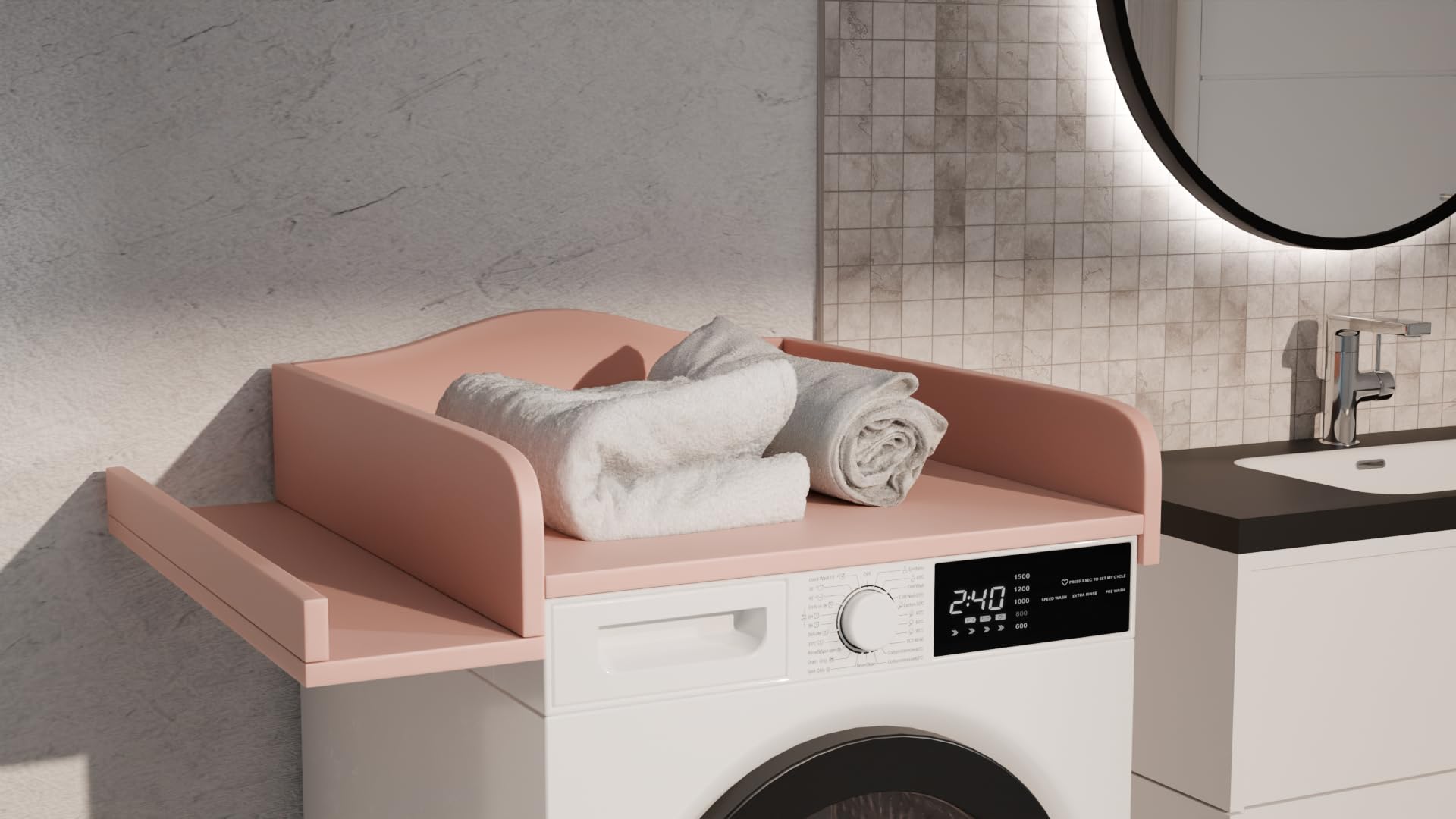Fasciatoio per Lavatrice, removibile, Rosa, piano mobile | Removibile, fasciatoio, frontali dritti, 82 x 72 cm, montaggio facile, facile da pulire