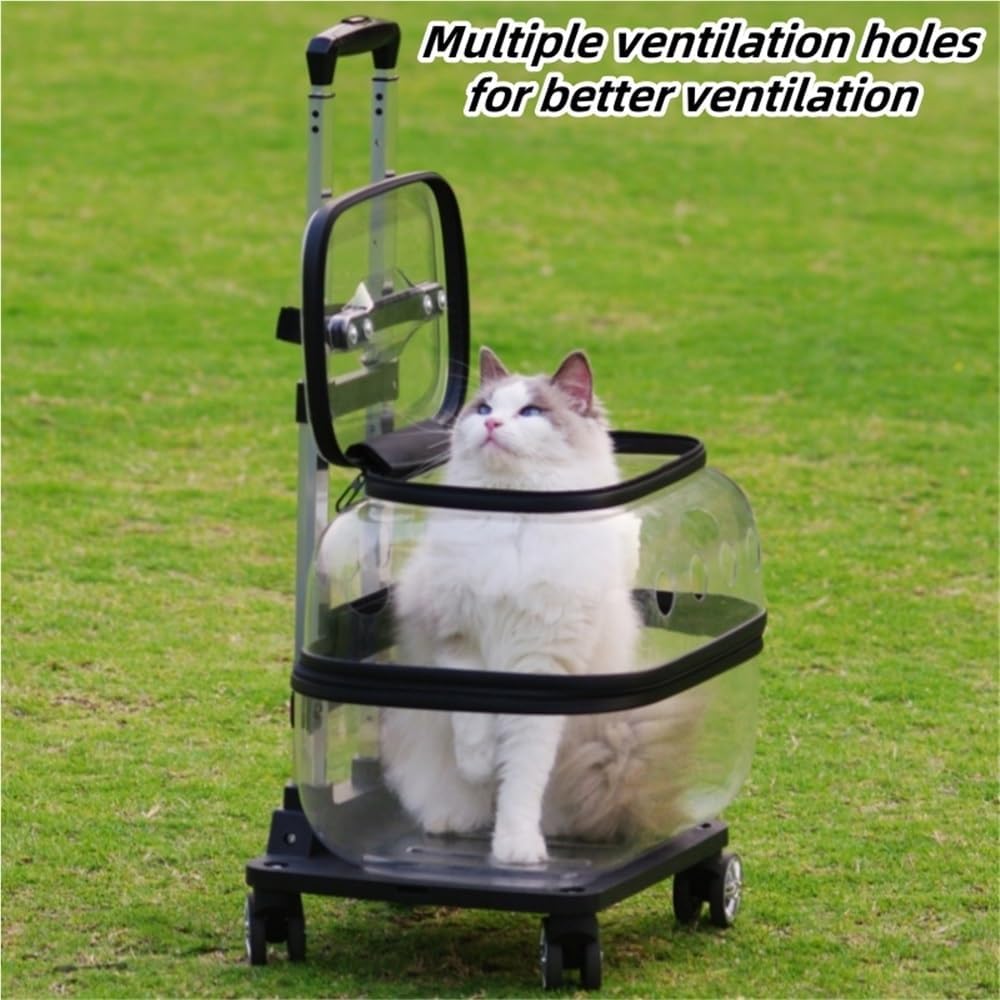Rolling Cat Carriers Hard Shell, Breathable Pet Carrier for 1 Cat Under 6kg or 1 Small Dog Under 2kg, Portable Pet Trolley Suitcase for Hiking, Traveling
