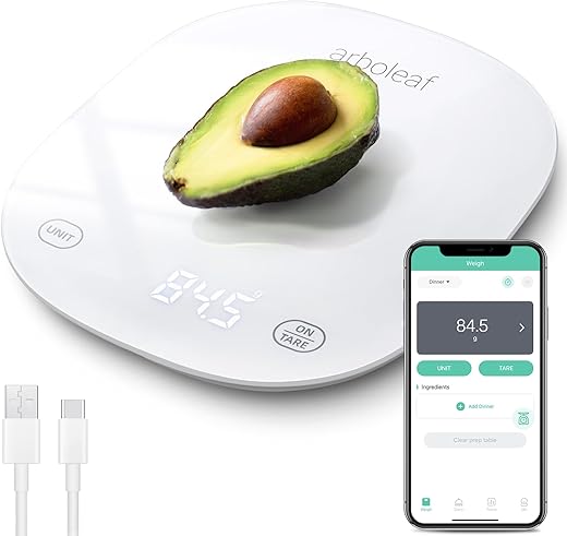 arboleaf Kitchen Scales Kitchen Weight Digital Kitchen Scales Multifunctional Food Scale, Precision Scales with Nutrition Calculator, Tare Function, USB Rechargeable, 10 kg / 22 lb
