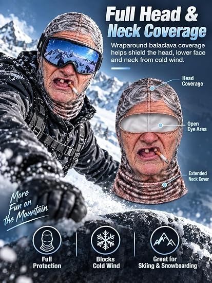 Old Man Ski Mask Funny Realistic Face - Ski Mask 3D Print Windproof - image 3