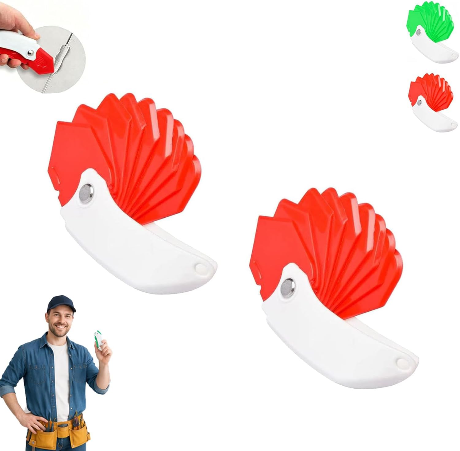 Guuthqor 2*Red Multipurpose 9-In-1 Spatula Caulking Tool,9 In 1 Seam Tool,9-In-1 Silicone Caulking Tool Kit,Sealant Spreading Professional Tile Window Grout Edge Removal Joint Sealant Spreader Spatula (2*Red)