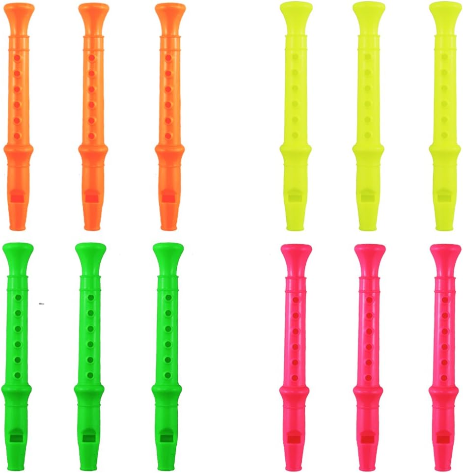 Etmact 5.5 Inches Plastic Recorders - Pack of 12 - Mixed Color Plastic Flute Musical Instruments Toy for Kid Party Favors, Bag Stuffers Gift Musical Instrument Party Favor Bags Party Favors for Kids : Toys & Games