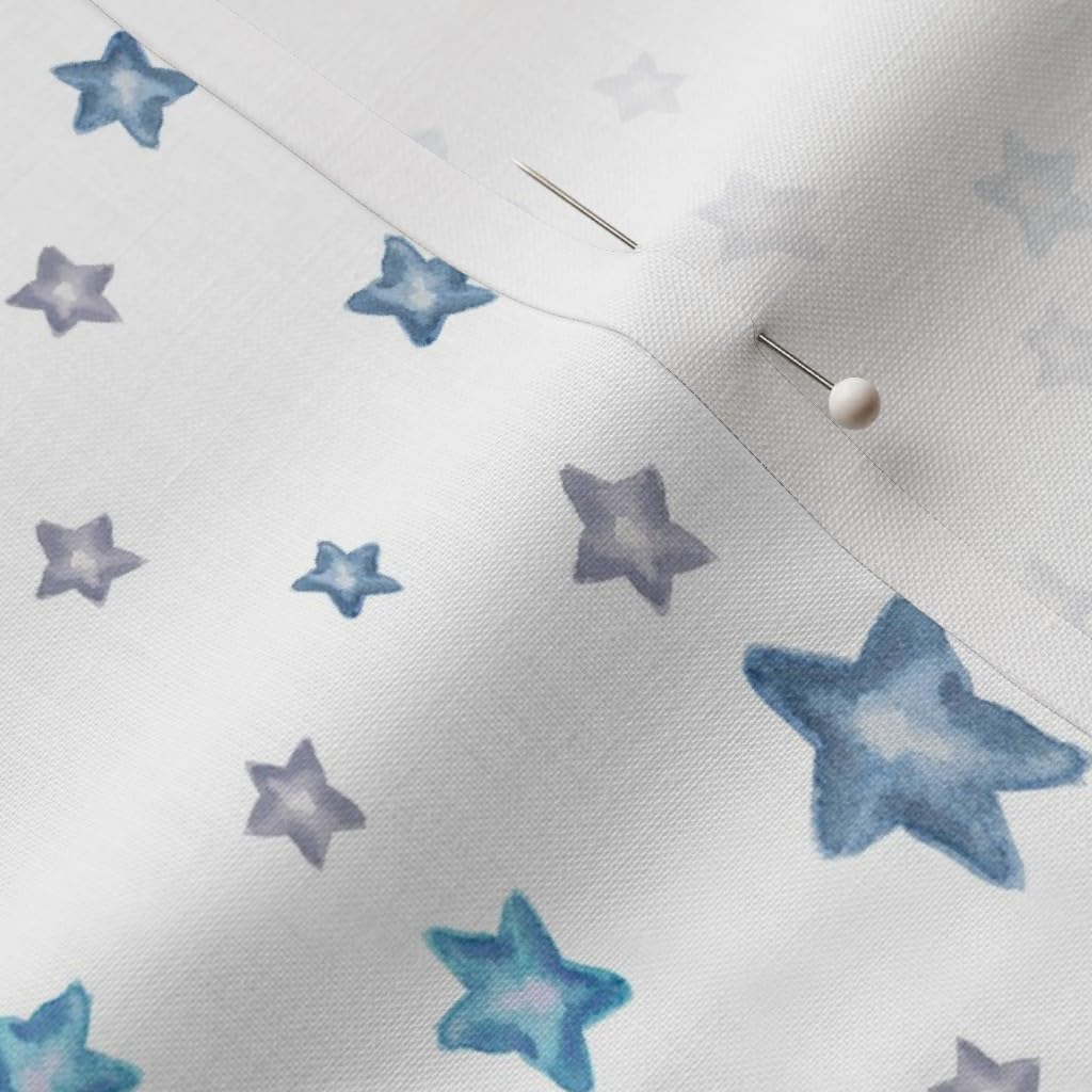Spoonflower Fabric - Elephant Mix Match Stars Watercolor Boy Blue Grey Printed on Petal Signature Cotton Fabric by The Yard - Sewing Quilting Apparel Crafts Decor