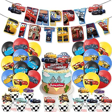 Race Car Birthday Party Supplies Racing Car Birthday Decorations Includes Race Car Birthday Banner, Cake Topper, Cupcake Toppers, Balloons Cover