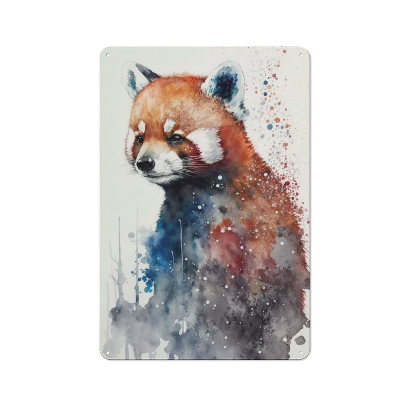 Junmoney Red Panda Watercolor Rustic Tin Sign 30X20cm For Home Bar Wall, For Home Interiors, Feature Walls And Decorative Displays