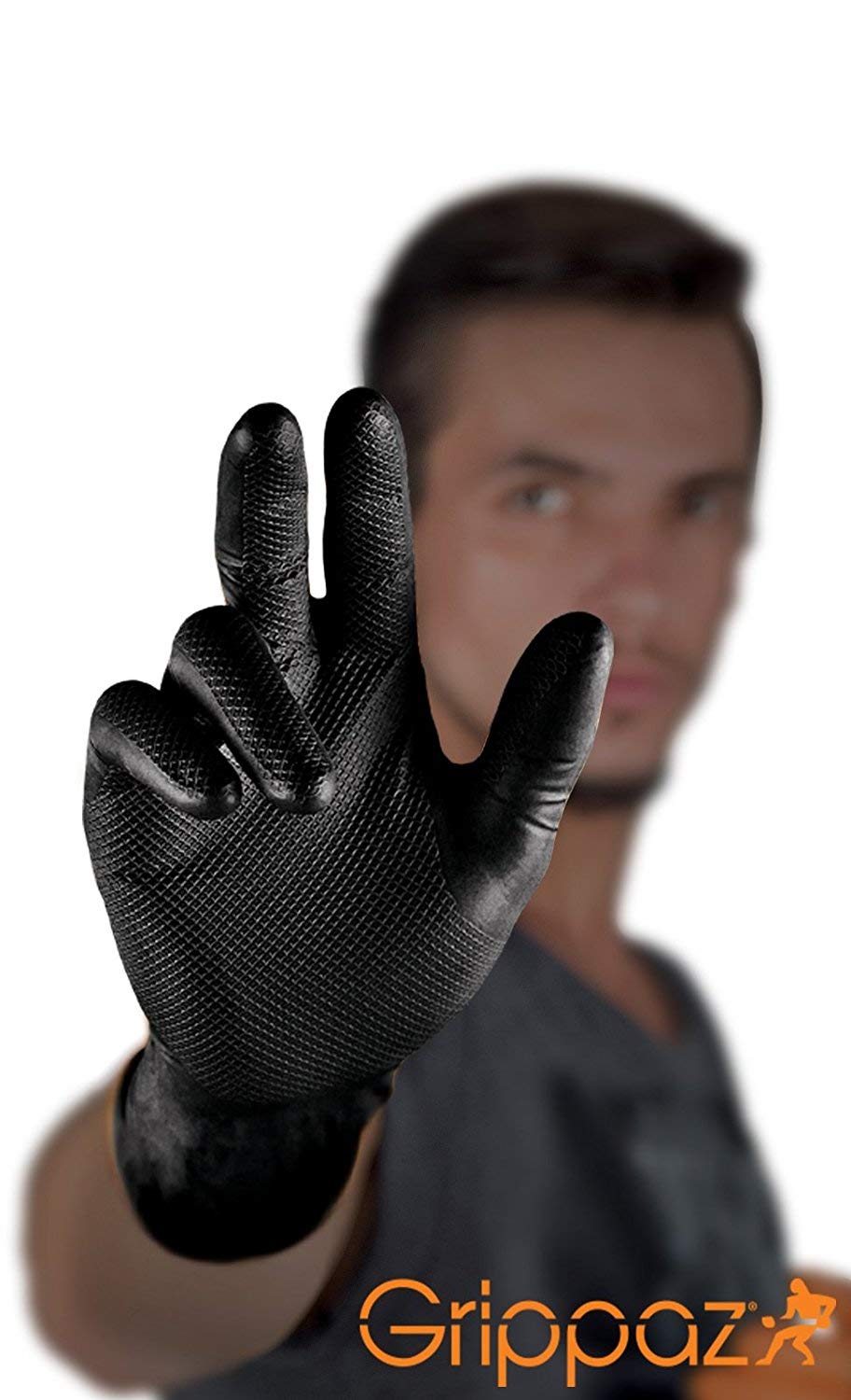 Grippaz Work-Inn Nitril-Handschuhe Schwarz (50 Stück) | Größe XL | latexfreie Arbeitshandschuhe extrem robust & rutschfest | ohne Puder patentierte Schuppenprägung | Einweghandschuhe + puderfrei