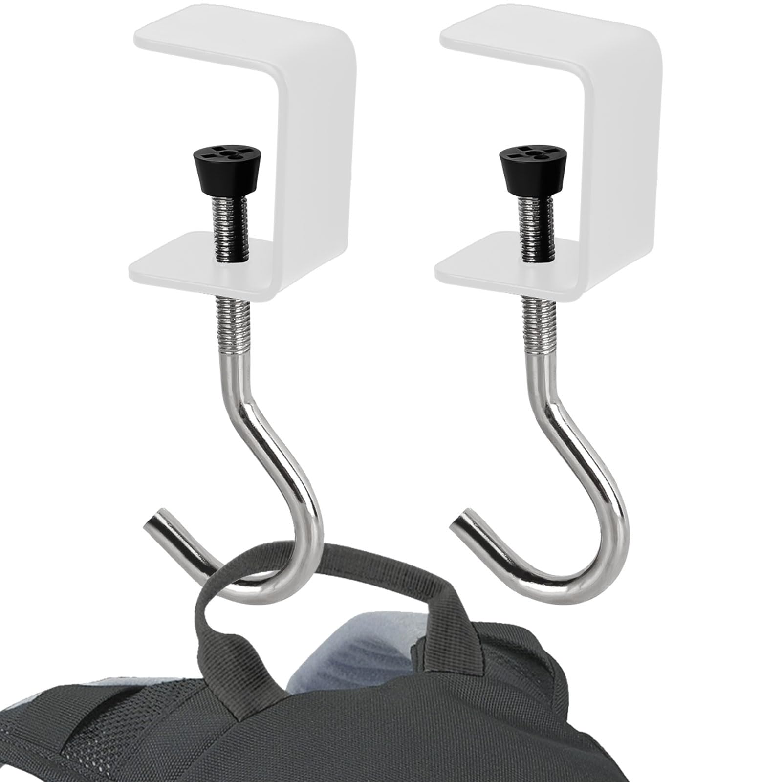 Zolunu Desk Mount Bag Holder Hook Clamp-On Backpack Hanger Portable Headphones Holder, Reduce Desk Clutter, White (Pack of 2)