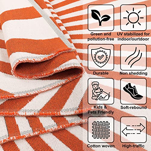 Leevan Retro Sun Door Mat 2'X3', Reversible Indoor/Outdoor Porch Rug, Washable Orange Bath Mat, Farmhouse Bedroom Throw Rug, Cotton Woven Kitchen Rugs, Spring Door Mat For Back Door/Entryway/Layered #TOP2