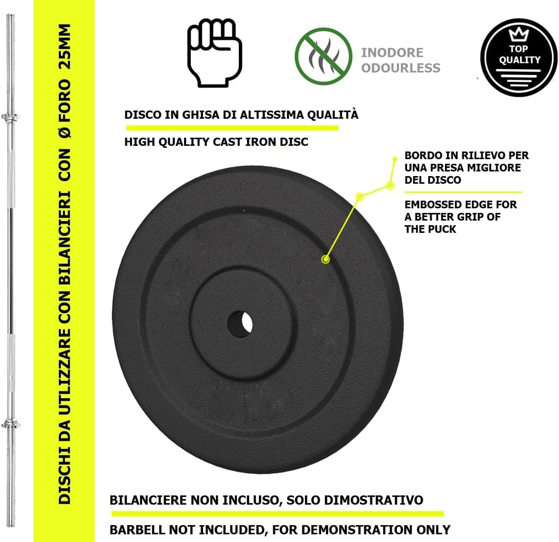 G5 HT SPORT【Kit Bilanciere Curl e Dischi in Ghisa (Foro 25 mm)】(10/15/20/30/40 kg), Set Pesi Completo con Chiusura a Vite, Per Bicipiti/Tricipiti, Allenamento in Palestra e Home Gym