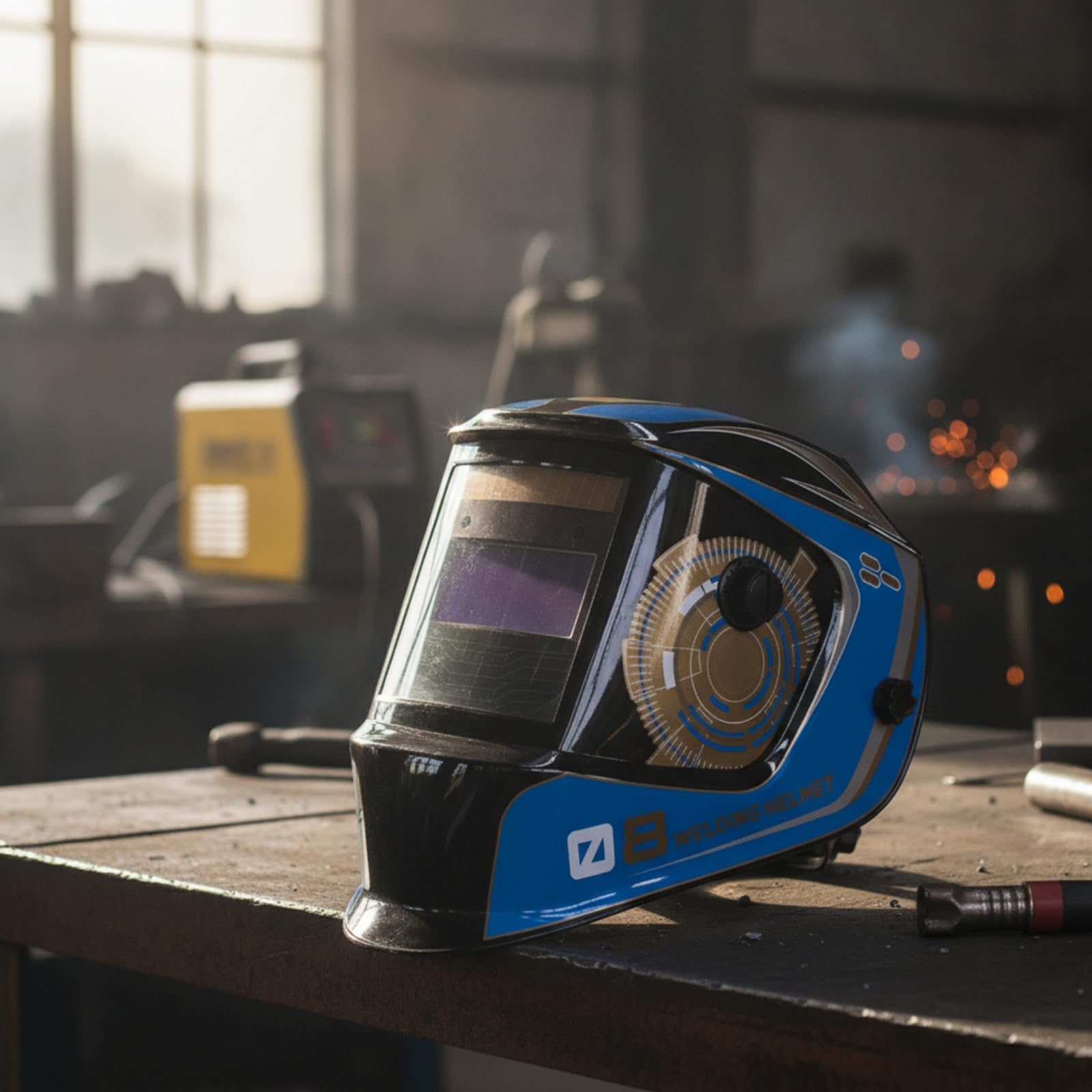 Pantalla de Soldadura Máscara Casco con Oscurecimiento Automático Solar Protección Ocular Clara /1/1/1 Material PA PP, Casco De Soldadura De Color Verdadero + Adaptador