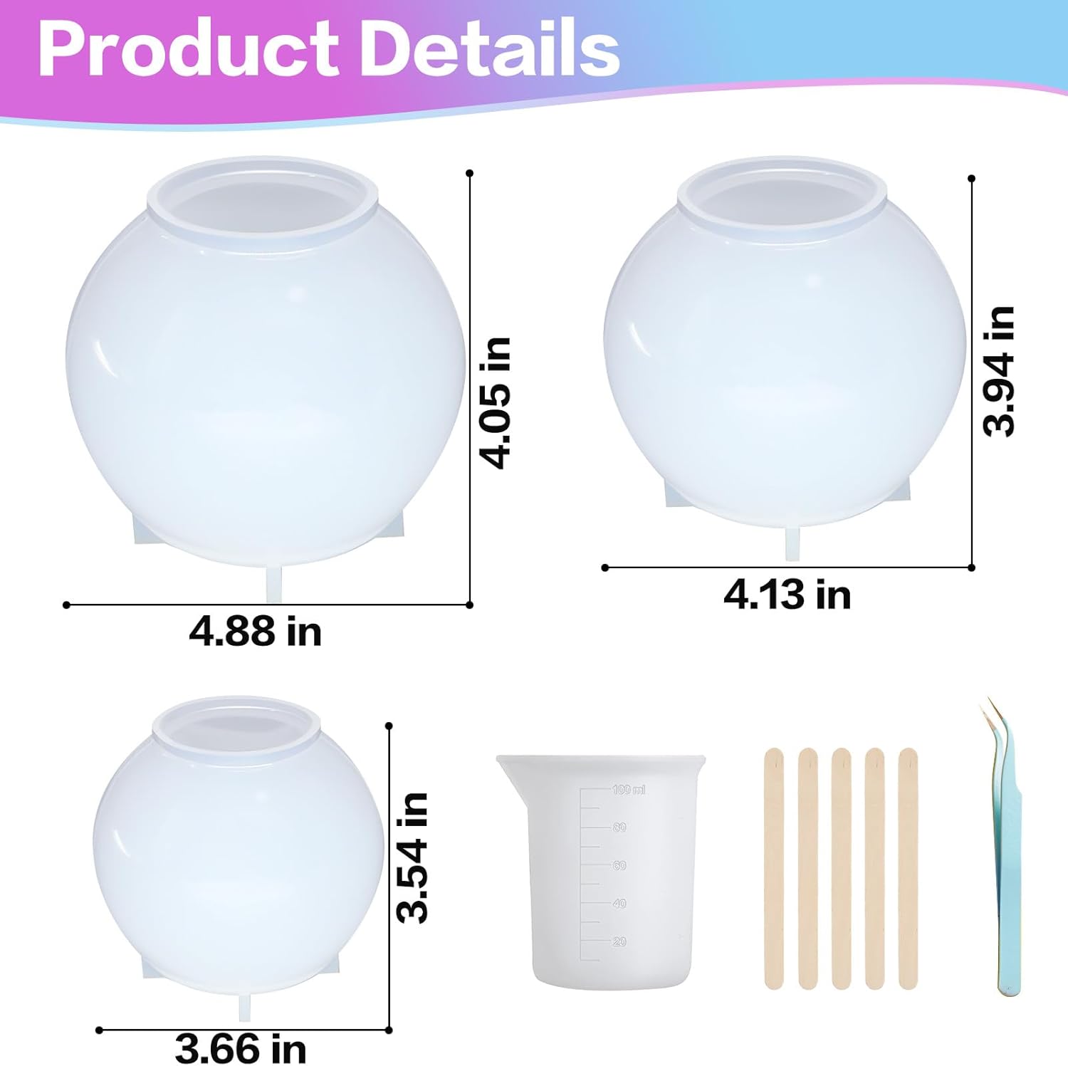 Large Sphere Resin Molds Silicone,3 Pcs(4.8",4.1",3.6") Seamless One-Piece Sphere Epoxy Resin Mold for Flower Preservation,Epoxy Resin Crafts,Home Decor