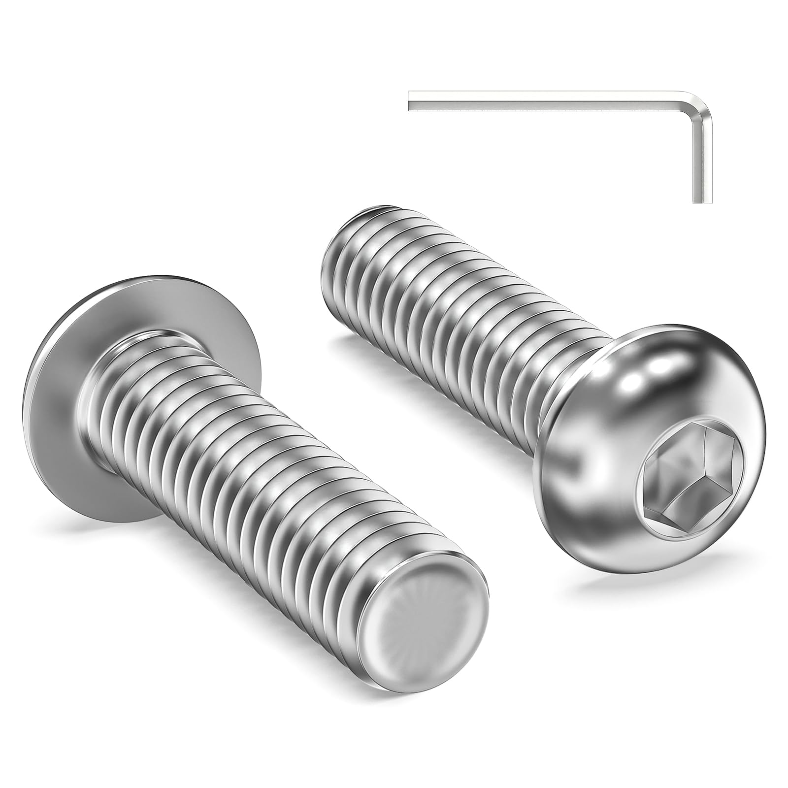 Valorada 60Pcs M6 Bolts, M6 x 20mm Button Head Socket Cap Bolts Screws, 304 Stainless Steel, Allen Hex Drive, Bright Finish, Fully Machine Thread with Allen Key