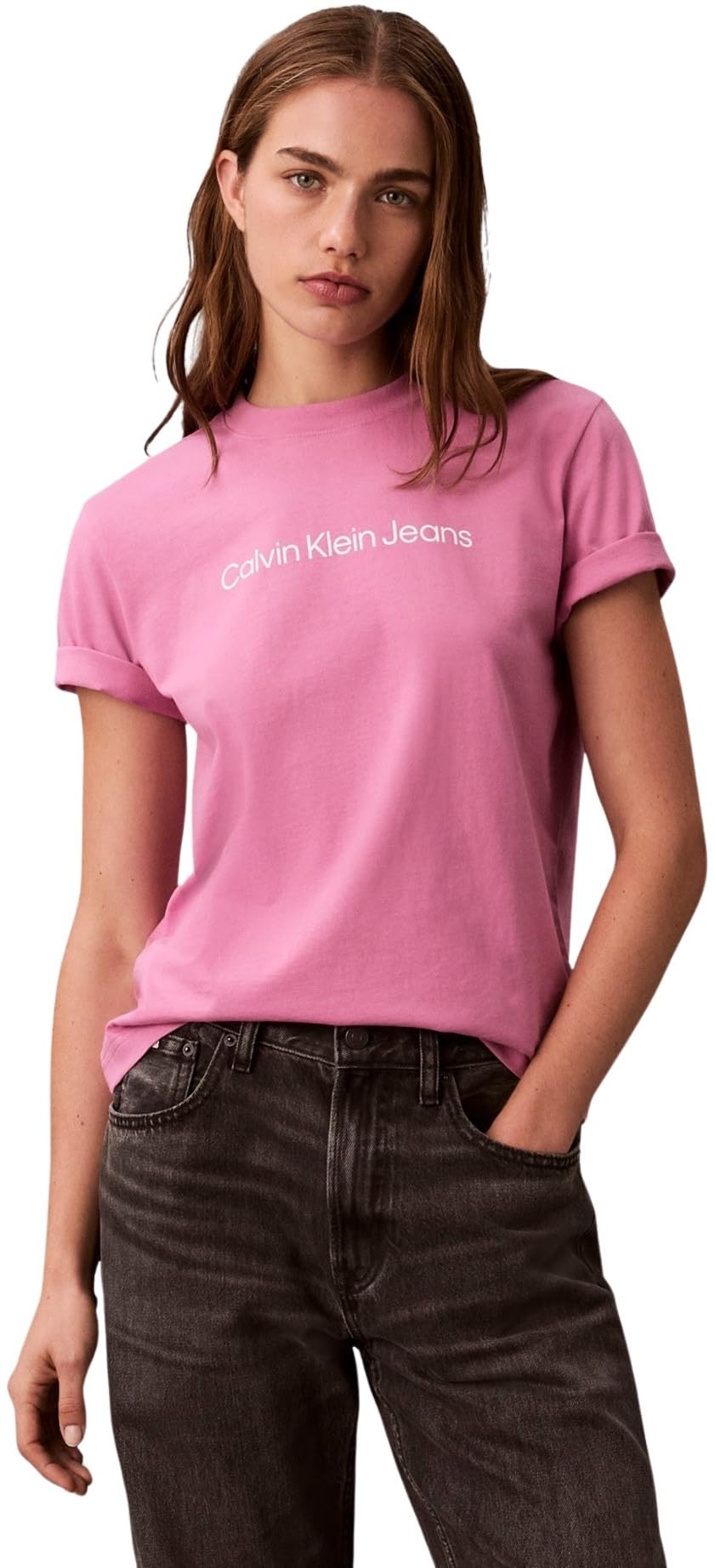 Calvin Klein Damen T-Shirt Kurzarm Logo Classic Regular Fit