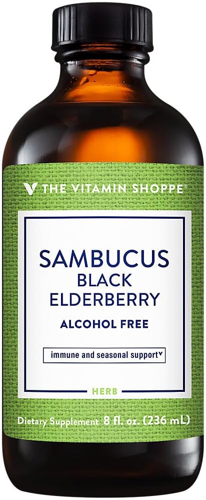 The Vitamin Shoppe Sambucus Black Elderberry Extract Liquid - Immune & Seasonal Support | Concentrated Formula | 8 oz | Great Taste