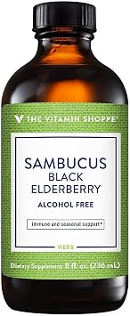 The Vitamin Shoppe Sambucus Black Elderberry Extract Liquid - Immune & Seasonal Support | Concentrated Formula | 8 oz | Great Taste
